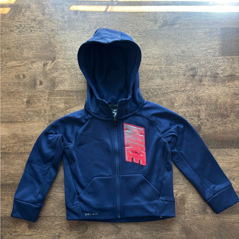Nike Dri-Fit Full Zip Hoodie size 2T Navy with Red and Gray